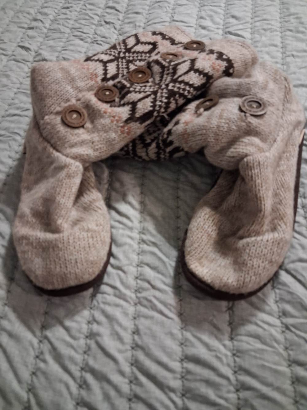 Knit Button-Accent Beige Boots Womens